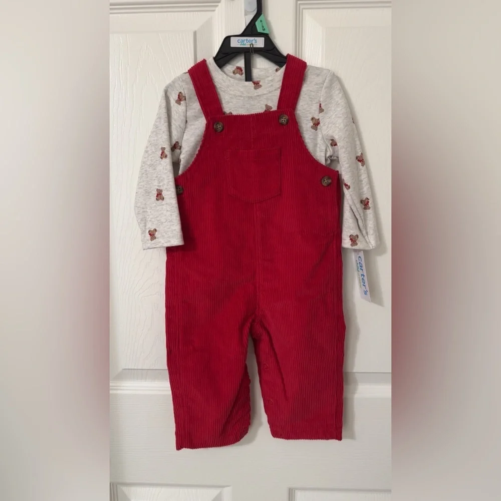 Carter's Vibrant Red Boys Overalls Set 2 Piece 6-9 Months